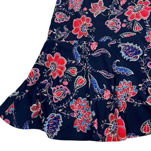 NEW Eliza J Navy Pink Floral 3/4 Bell Sleeve Exposed Zipper Knit Shift Dress 18 - Picture 5 of 10